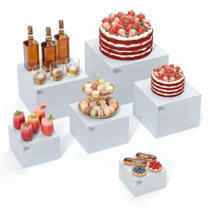 6 Pcs White Acrylic Buffet Risers, Food Risers Display Stands for Buffet Table Party Catering Dessert Jewelry Collectibles,Acrylic Cube Nesting Boxes with Hollow Bottoms 6 Sizes (10" 9" 8" 7" 6" 5") - size: 10" 9" 8" 7" 6" 5"（6）