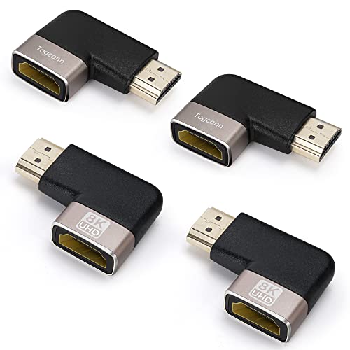 8K HDMI Flat 90 and 270 Degree Gold Plated Adapter 4 Pack, Right Angle Male to Female Vertical Flat Adapter L Shape Extender, Supports 8K@60Hz, 4K@120Hz, for HDTV, Xbox One - color: (Left & Right) 90 Degree HDMI Male to Female, size: 4 Pack