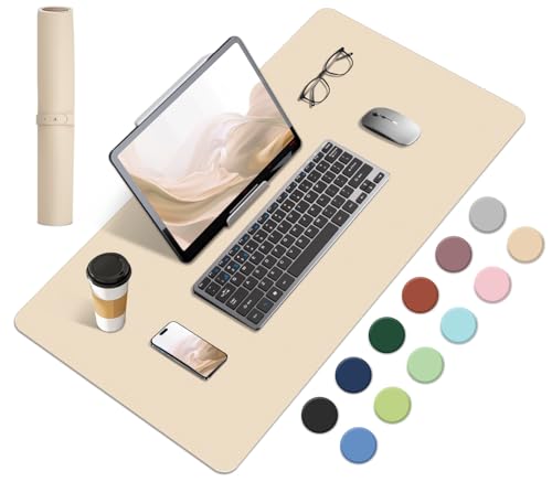 Dual-Sided Desk Pad, Natural Cork & PU Leather Mouse Pad for Desk, Desk Pad Protector, Non-Slip Desk Mat for Office and Home Work, (Apricot, 23.6" x 13.7") - color: Apricot, size: 2.2" x 2.2"