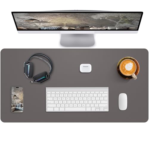Desk Pad Mat 23.6"x13.7" - Waterproof Mouse Pad & Desk Protector, Non-Slip PU Leather for Gaming Keyboard/Mouse, Stitched Edge XL Office Desk Pad with Ergonomic Support(Dark Grey) - color: Dark Grey, size: 23.6" x 13.7"