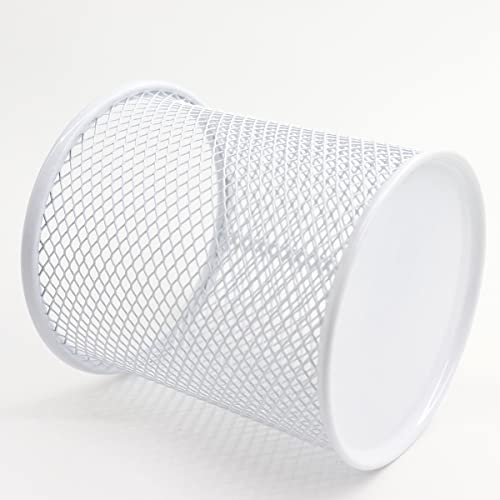 Pen Holder Mesh Pencil Holder Metal Pen Holder Cup Pencil Cup Holder for Desk Office Pen Organizer White, 4 Pack - color: White, size: 4 PACK Round