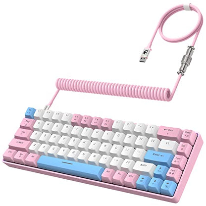 ZIYOU LANG RK-T8 Wired 65% Mechanical Gaming Keyboard with RGB LED Backlit Anti-ghosting TKL Mini 68 Key Custom Coiled C to A Cable Tactile Blue Switch for PS4 PS5 Xbox PC Mac Gamer(Pink/White/Blue) - color: Pink White Blue, size: 65% Keyboard