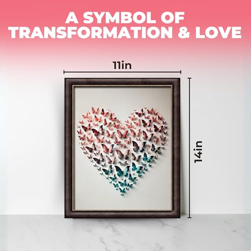 InkFlow Posters Butterfly Heart Poster - 3D Paper Butterflies in Pink, Blue, and Teal - Abstract Love Art for Bedroom, Living Room, Home - 11x14 Unframed Canvas Print - color: Style-04, size: 11"L x 14"W