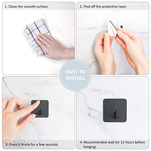 VIS'V Adhesive Hooks for Shower Wall, Heavy Duty, Black, 4 Pcs | Metal Material, Compact Design, Peel and Stick, 2 Extra Adhesive Strips, for Bathroom Kitchen Livingroom Office RV - color: Black