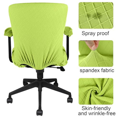 Tallew 4 Pcs Office Chair Covers Set Computer Universal Protective Stretchable Chair Seat Covers Desk Armrest Slipcovers Pads Office Cushion Backrest for Rotating(Lemon Green) - color: Lemon Green