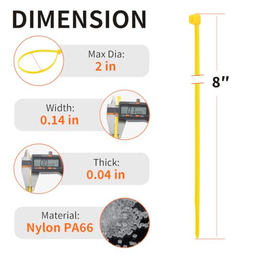 8 Inch Yellow Zip Ties 500 Pack, 45 LBS Tensile Strength, Self-Locking Nylon UV Resistant Cable Ties for Indoor & Outdoor - color: Yellow, size: 8inch (500pcs)