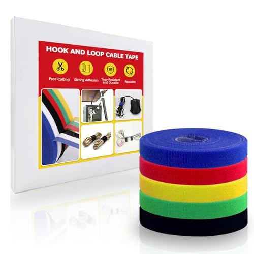 Hook and Loop Tape Roll, 1/2 in 50 FT Reusable Cable Ties, Cut to Length, Double Sided, Self-Gripping Straps, Cord Ties for Office, Home Cable Management (Colored 5Roll*10ft) - color: Colourful, size: 50ft