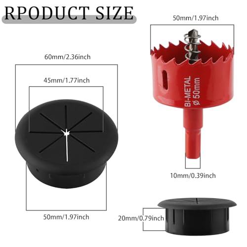 2 Inch(50mm) Desk Grommet,12 Pieces Wire Grommet, Desk Hole Cover for Cables with Hole Saw,Plastic Cable Cord Wire Hole Cover for Desk, Table,Cabinet,Countertop and Other Furniture(Black) - size: 2IN/50mm Black-M
