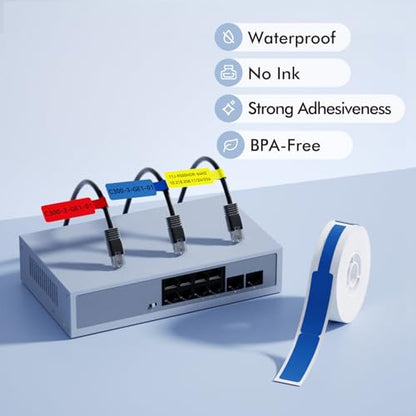 NIIMBOT Blue Cable Labels Maker Tape for D11/D110/D101 Label Maker, 0.49'' x 4.29''(12.5mm x 109mm), Thermal Label Tape for Home Office Labeling Tape Replacement - color: 12.5mmx109mm-blue Cable