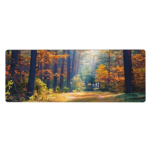 Autumn Forest Landscape Sunlight Morning Mouse Pad Large Gaming Mousepad Non-Slip Rubber Base Keyboard Mouse Mat for Laptop Keyboard Desktop 31.5 x 11.8 inch - color: Autumn Forest Landscape Sunlight Morning