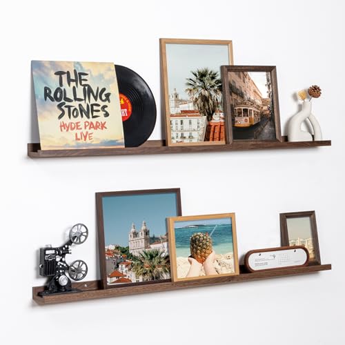 Fun Memories Picture Ledge Shelf, 48 Inch Floating Shelves Set of 2, Large Nursery Book Shelves for Toys Storage, Kids Bookshelf Wall Mounted for Wall Decor Books Photo Frames, Walnut - color: Picture Ledge Shelves,walnut, size: 48in