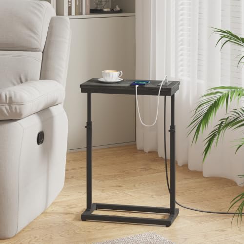 TUTOTAK End Table with Charging Station, Side Table, Tall Couch Table, Sofa Table, Living Room, Bedroom,Grey TB01BY084 - color: Grey, size: 1 Pack, style: With Plug