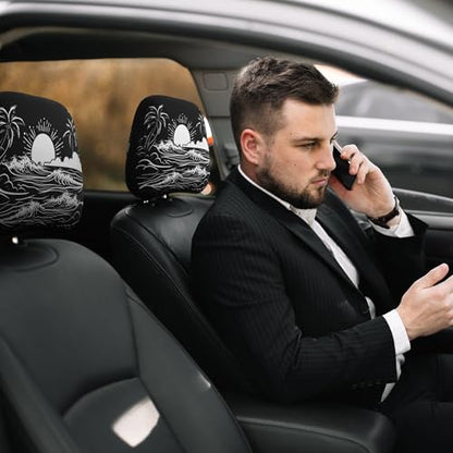 2 Pack Headrest Covers Black Seat Cover Accessories Car Headrest Protector Universal Fit to All Car/Truck Models (Sea) - color: Sunset Black
