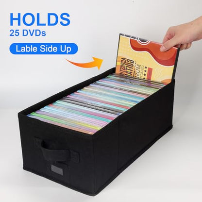 DVD Storage Box with Handles and Lid – DVD Case Holder Organizer with External Label Slots, Stackable DVD Storage Case for Dust-Free and Space-Saving Media Storage，4Pack-Black - size: DVD-4PACK