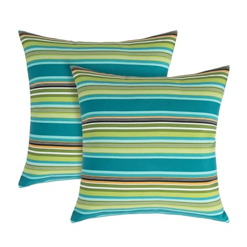 FUNHOME Water Resistant Outdoor Throw Pillow Covers 18x18 inch Set of 2,Zipper Pillows Cover,Home Decorative for Sofa Headrest,Patio Furniture Couch Chair Pillows Cover Only(Green Stripe) - color: Green Stripe (Cover Only), size: 18" x 18" (Pack of 2)