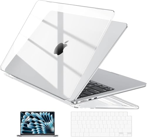 EooCoo Case Compatible with MacBook Air 13 inch M5 2026-2022 Release M4 M3 M2 A3449 A3240 A3113 A2681, Hard Shell&Keyboard Skin Cover&Screen Protector for Mac Air 13.6 inch, Gloss Clear - color: Gloss Clear