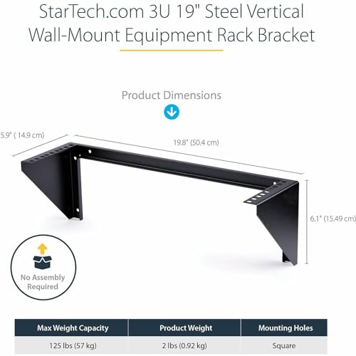 StarTech 3U Vertical Wall-Mount Rack Bracket, 19in, 150lb, TAA (RK319WALLV) - size: 3U