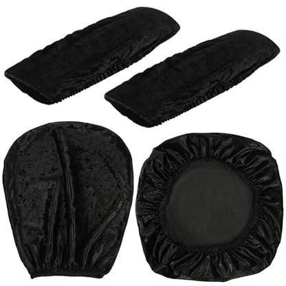 Tallew 4 Pcs Office Chair Covers Set Computer Universal Protective Stretchable Chair Seat Covers Desk Armrest Slipcovers Pads Office Cushion Backrest for Rotating(Black) - color: Black