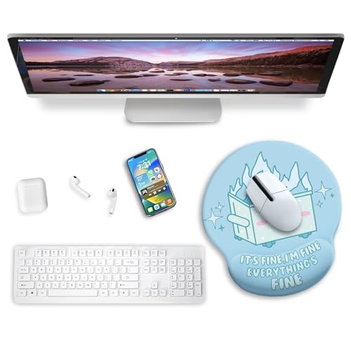 Blusabaca Dumpster on Fire Mouse Pad with Wrist Rest, Funny Cute Ergonomic Mouse Pads for Desk Wrist Support, Mousepad for Wireless Mouse Gaming Work Home Desk Accessories Office Supplies Decor Women - color: Dumpster Blue