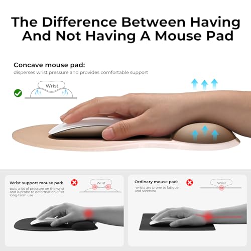 EooCoo Ergonomic Mouse Pad with Gel Wrist Rest Support Middle Concave Design, Relieve Wrist Pain Mousepad, Non-Slip Base for Laptop, Office Desk Accessories, Carpal Tunnel Syndrome - color: Khaki
