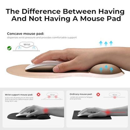 EooCoo Ergonomic Mouse Pad with Gel Wrist Rest Support Middle Concave Design, Relieve Wrist Pain Mousepad, Non-Slip Base for Laptop, Office Desk Accessories, Carpal Tunnel Syndrome - color: Khaki