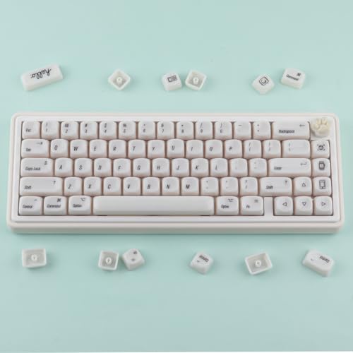 Tsungup MOA Keycaps,136 Keys Cute Ceramic Textured Custom Keycaps 60 75 Percent, Minimalist White Mac Keycap Set Key Caps Keyboard for Cherry Gateron MX Swithes Mechanical Keyboards(Translucent White) - color: White