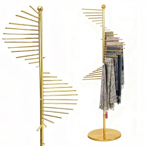 Scarf Hanger Organizer Stand Metal Scarf Display for Multiple Scarves Spiral Hijab Hanger Gold Tie Rack with 30 Bars Heavy Duty Pant Hanger Space Saving Commercial Holder for Tie, Belt, Chothes - color: Gold