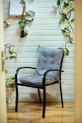 Outdoor Patio Cushion, Rocking Chair Cushion, Tufted Pads, Set of Upper and Lower with Ties Pack of 2 (2 Sets) - Back 20"×17", Seat 17"×17" (Blue Houndstooth) - color: Blue Houndstooth
