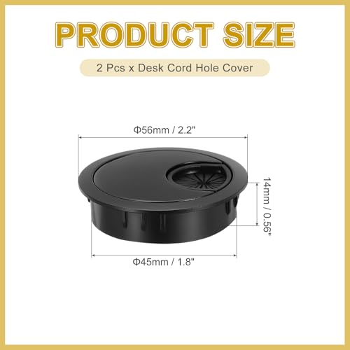 MECCANIXITY 2 Pcs Desk Grommet 1.8 Inch, Zinc Alloy Round Desk Hole Cover Wire Cable Cord Organizer for Home Office Computer Table Cables, 45mm, Black - color: Black, size: 1.8 Inch/45mm