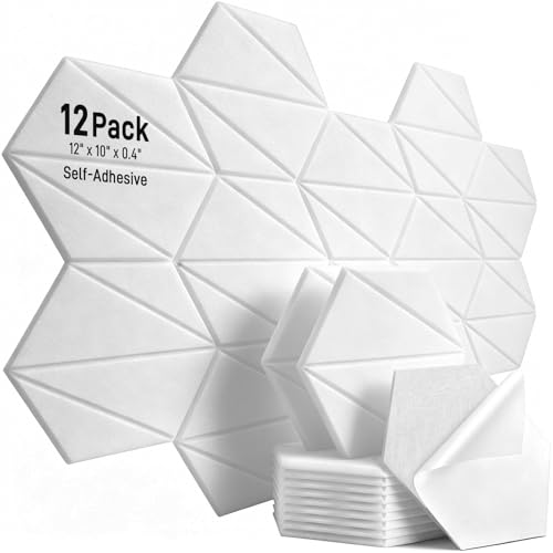 12 Pack Hexagon Acoustic Panels, 12" x 10" x 0.4" Z-Lines Design Self-Adhesive Soundproof Wall Panels, High-Density Sound Absorbing Panels for Recording Studio, Home Office, Gaming Room, White - color: Z-Lines - White, size: Hexagon - 12 Pack