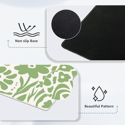 iCasso Desk Mat, XXL Large Anti-Slip Mouse Pad with Stitched Edges, Keyboard Mat for Work, Gaming (Green Flowers) - color: Green Flowers