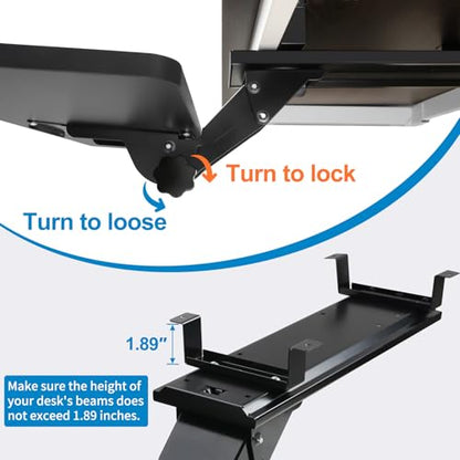 Keyboard Tray Under Desk,25x9.84'' Large Slide Out Swivel Tilt Computer Keyboard Drawer for Home Gaming Office Desk, Dual Mount,Black