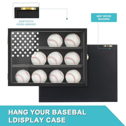 GYaozii Retro Baseball Display Case 12 Balls UV Protection Wood Frame | Retro Baseball Holder Shadow Box for HD Acrylic Front Wooden Frame for Collecting Autographed Balls Exquisite Souvenirs - size: 12 Retro Baseballs Case