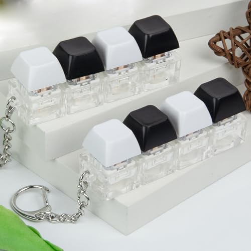 2 PCS 4-in-1 Keyboard Fidget Toy Keychain, Finger Clicky Button Toy Stress Relief Keychain with Swappable Keycaps, Mini Mechanical Key Fidget for Office Desk Focus Gifts (Black White) - color: Black White