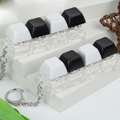 2 PCS 4-in-1 Keyboard Fidget Toy Keychain, Finger Clicky Button Toy Stress Relief Keychain with Swappable Keycaps, Mini Mechanical Key Fidget for Office Desk Focus Gifts (Black White) - color: Black White