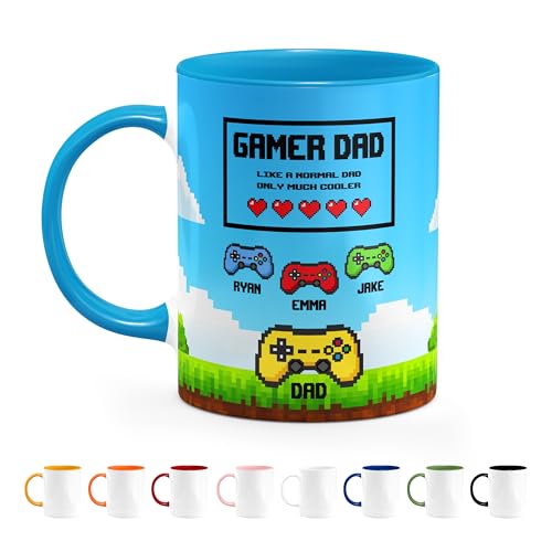 Personalized Gamer Dad Mug - Custom Retro Arcade Video Game Coffee Cup with Kids Names - Unique Gifts for Gamer Dad, Gifts for Father's Day, Player 1 Birthday Present, 11 Oz & 15 Oz, 9 Colors - color: Gamer Dad Mug