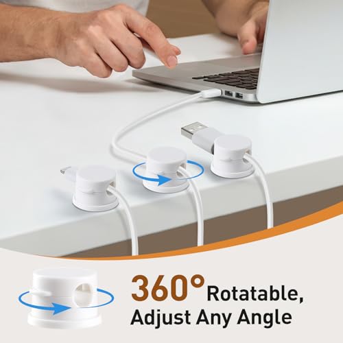 AGPTEK 8 Pack Magnetic Cable Clips, Upgraded 360° Rotatable Cord Holder Clips for Nightstand, Desk Cord Organizer Adhesive Wire Management Home Office Phone Charging Cords USB Cable Keeper (White) - color: White