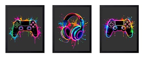 Poster Master 3-Piece Video Game Print - Neon Gaming Poster - Geeky & Pop Art - Modern Consoles Design - Gamer Gift - Game Room or Teen Boy's Room Decor - 8x10 UNFRAMED Wall Art - color: Style-05, size: 8"L x 10"W