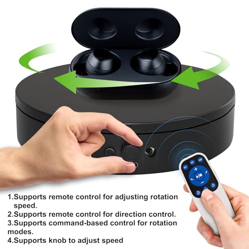 Motorized Rotating Display Stand with Remote, 4.53in 360 Electric Turntable for Display,Photography,3D Scanner Models, Motorized Lazy Susan and Photography Turntable Control Angle/Speed,Step/Swing/Continuous Rotation - size: 4.53inch/Black/11Lbs Load