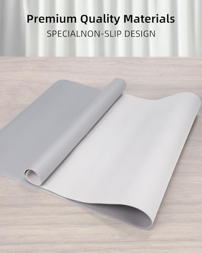 AFIING Large Desk Mat 55" x 24" - PU Leather Desk Pad Protector, Waterproof Non-Slip Extended Mouse Pad for Office Desk, Keyboard, Laptop and Home Workspace (Light Grey) - color: Light Grye, size: 55.1" x 24"