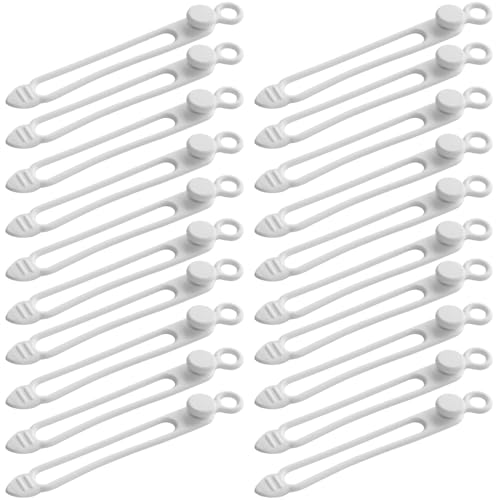 TENOC Silicone Cable Ties 20 Pcs White Reusable Cable Holder Elastic Cord Straps Flexible Wire Organizer for Phone Tablet Charging Cable and Headset or Others - color: White, size: 4.2 Inch 20 Pcs