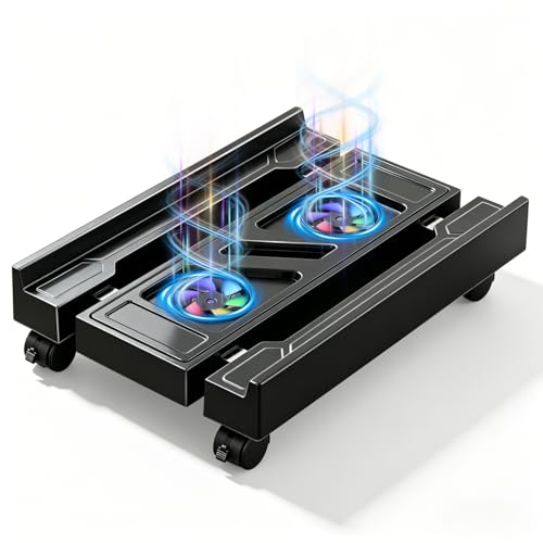 PC Stand for PC Tower With F, Computer Desktop Stand with 4 Lockable Castors, Universal Adjustable CPU Stand with Wheels - (New Black)