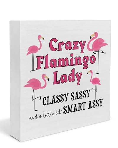 Pink Flamingos Decor, Crazy Flamingo Lady Wooden Box Sign for Home Office, Flamingo Party Decorations Gifts for Women - color: Lady
