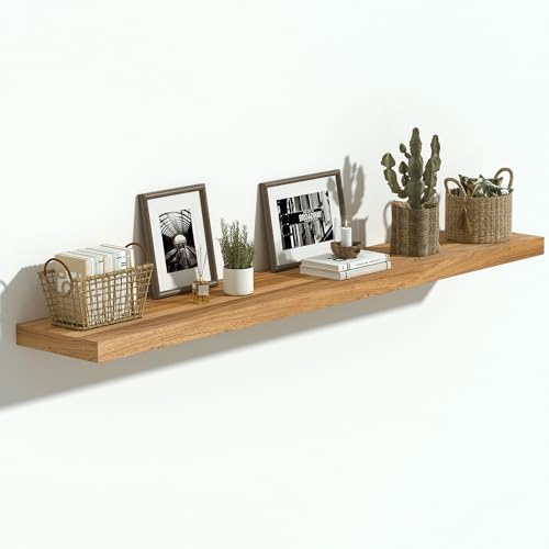 Flat Edge Elm Wood Floating Shelf with Invisible Bracket 48”Natural - color: Natural, size: 48”,set of 1