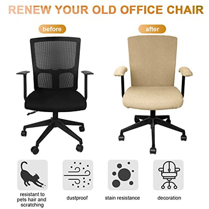 Tallew 4 Pcs Office Chair Covers Set Computer Universal Protective Stretchable Chair Seat Covers Desk Armrest Slipcovers Pads Office Cushion Backrest for Rotating (XL,Camel) - color: Camel