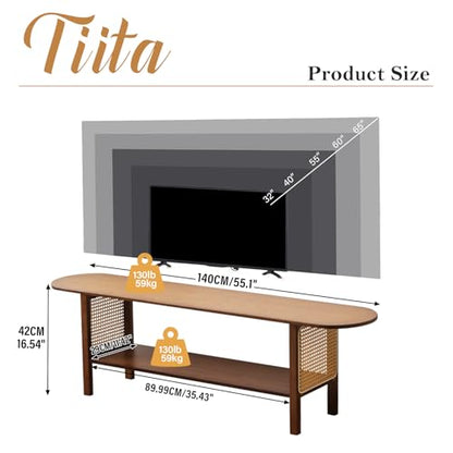 Tiita TV Stand with Storage for TVs up to 65'', Bamboo TV Console Entertainment Center with 2 Open Shelf, Mid Century Modern Media Console for Living Room, Bedroom, Walnut - color: Classic Walnut