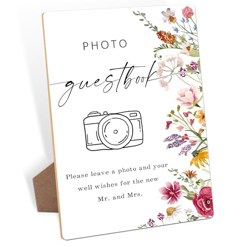 Photo Guest Book Sign, Wedding Signs for Ceremony and Reception, Floral Bridal Shower Decoration, Wooden Wedding Signage, Bridal Shower Decor, Supplies For Engagement and Anniversary Parties, 15 - color: Photo Guestbook Sign, 15