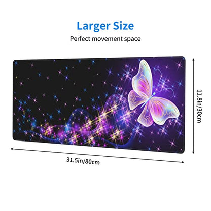 Butterfly Mouse Pad Extended Large Gaming Mouse Pad XL Oversized Desk Pad Stitched Edges 31.5 X 11.8 Inch - color: Black1