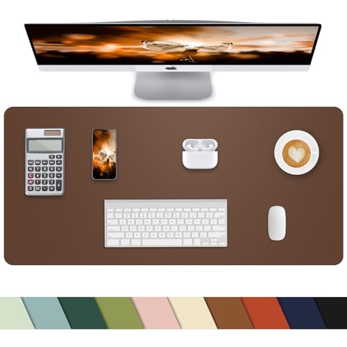 Leather Desk Pad Protector - Non-Slip PU Laptop Mat for Office/Home - Waterproof Writing Pad (31.5"x15.7", Brown) - color: Brown, size: 31.5" x 15.7"