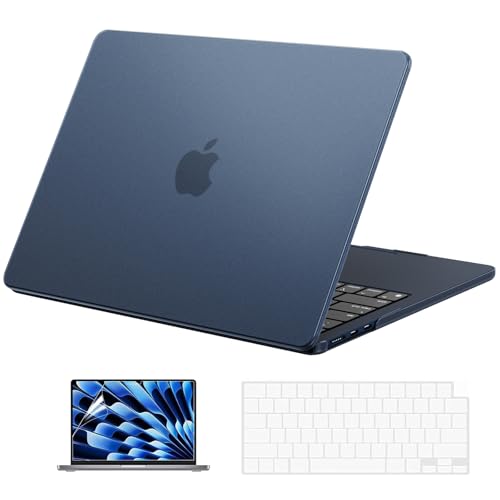 EooCoo Case Compatible with MacBook Air 13 inch M5 2026-2022 Release M4 M3 M2 A3449 A3240 A3113 A2681, Hard Shell&Keyboard Skin Cover&Screen Protector for Mac Air 13.6 inch, Matte Midnight - color: Matte Midnight